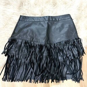 Vegan Leather fringe skirt